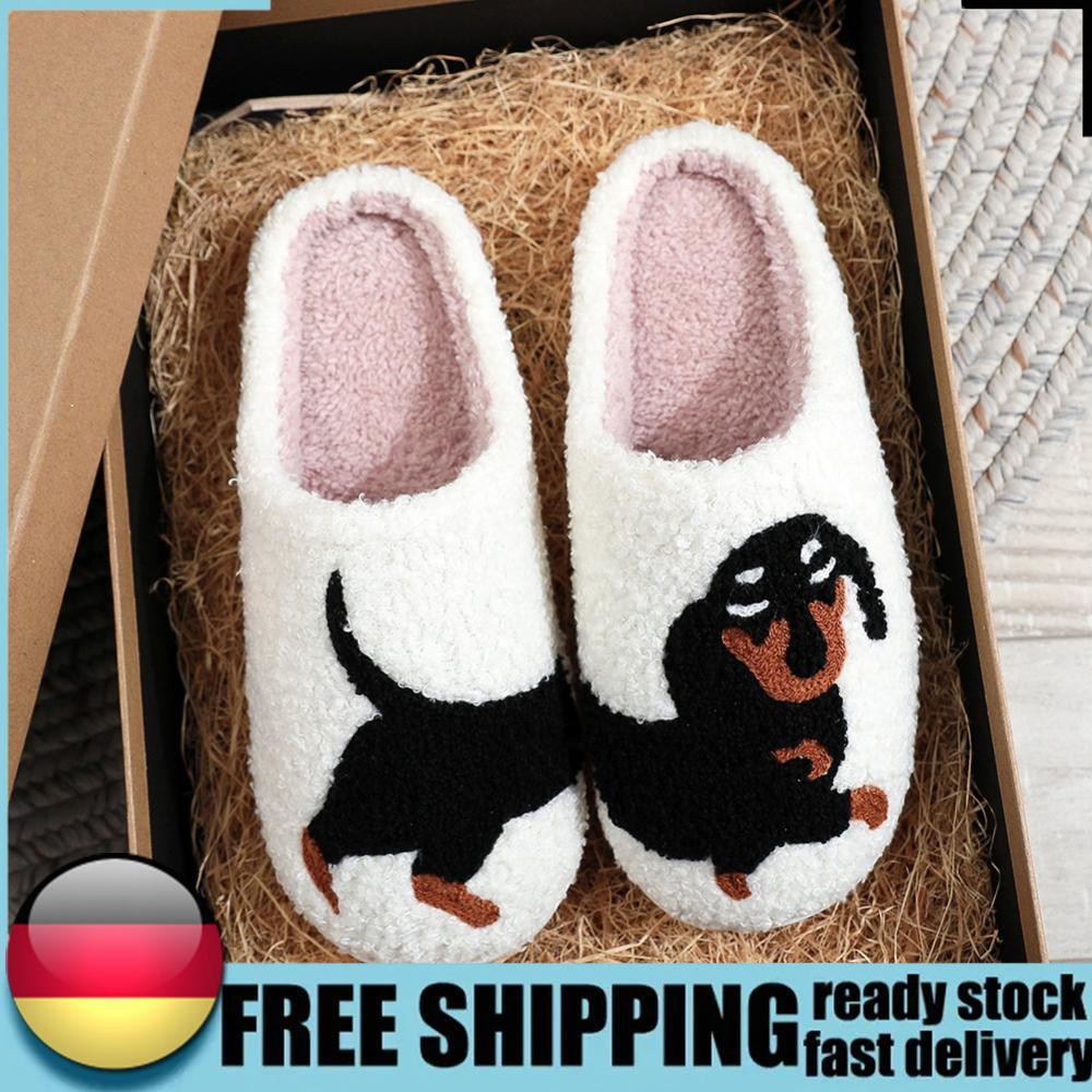 APL Fluffy Home Slippers Plush Dachshund Slippers Cute Soft Furry Slipper for Winter