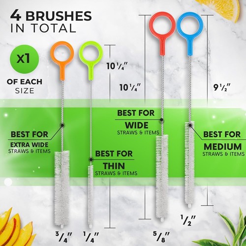 Durable Heavy-Duty Straw Cleaning Brushes - Ergonomic Stainless Steel Handles - Bild 4 von 8