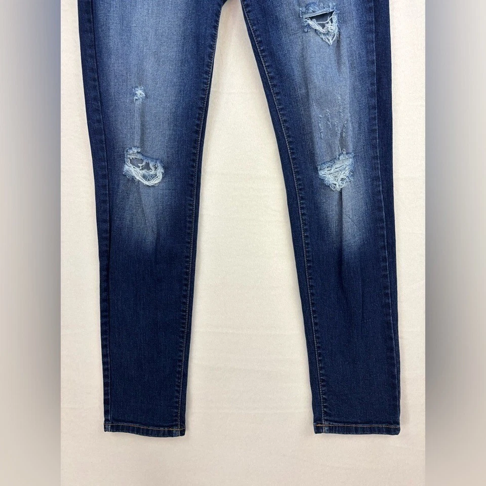 Синие джинсы KANCAN из денима искусственно состаренные узкие на пуговицах эластичные спереди темные размер 29 - Изображение 4 из 4