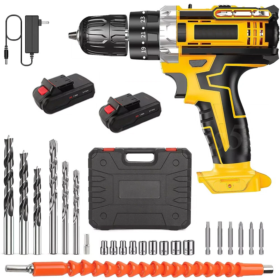 Cordless Brushless Impact Driver Hammer Drill Combo Kit with 2 Battery ...
