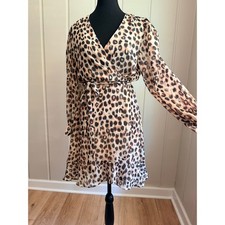 MNG Mango Leopard Print Wrap Dress Animal Print Long Sleeve Size Medium