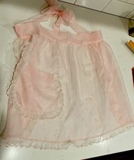Vintage 1960  s Pink Sheer Organza Chiffon Half Apron Ruffles