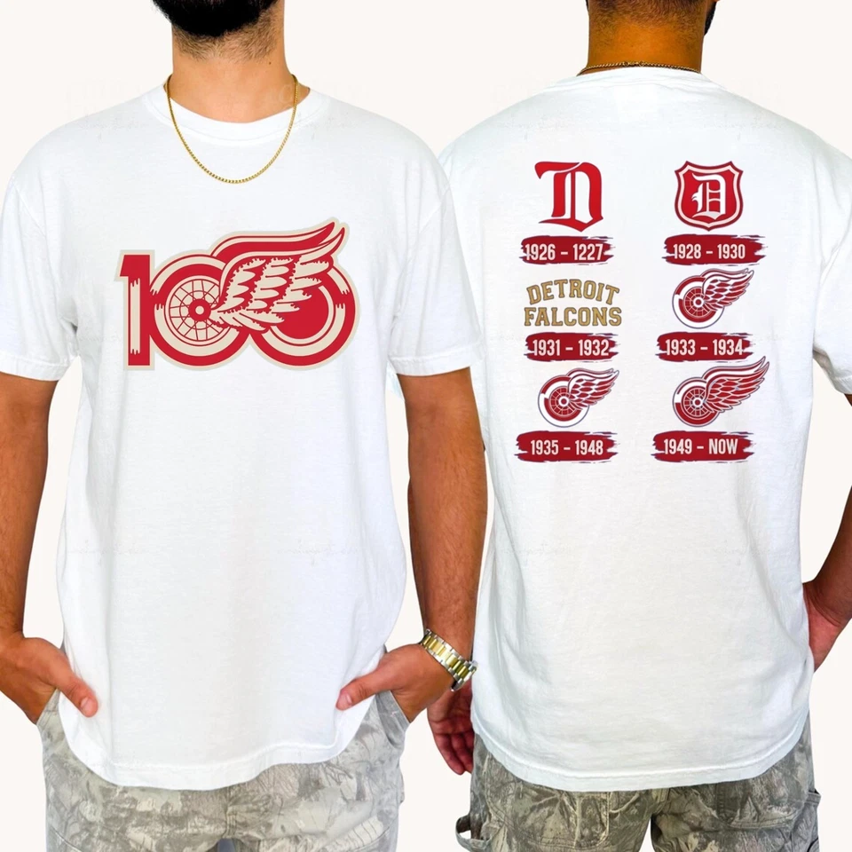 Detroit Red Wings 100th Anniversary Two Sided NHL TShirt - Multicolors, S-5XL - Image 3 of 4