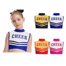 Kids Girls Crop Top Cheerleading Vest Performance Shirts Dancewear Mock Neck