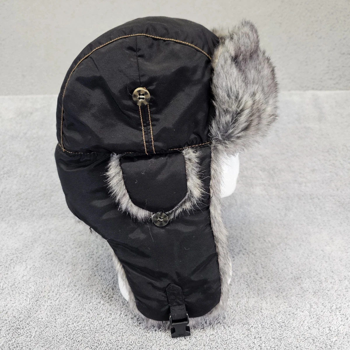 Mad Bomber Womens sz M Black White Rabbit Fur Trapper Hat Aviator Winter Cap NWT Black Leather Mad Bomber - Mad Bomber™️Outerwear main image 4