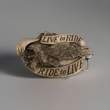 Vintage 1981 Bergamot Harley Eagle Live To ride Motorcycle Belt Buckle R-37