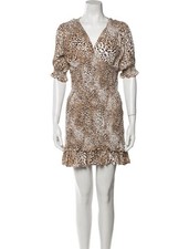 Faithfull The Brand Leopard Print V-Neck Smocked Dress Medium (X926)