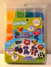 Perler Beads Kit   4000 Beads  16 Colors  Storage Tray  Pattern Book NEW 
