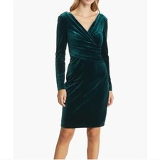 NWT ELIZA J Ruched Long Sleeve Velvet Body-Con Dress Hunter Green 8