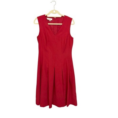 Hobbs Brunswick Dress 8 Red Midi Sleeveless Career Work Business Sophisticated