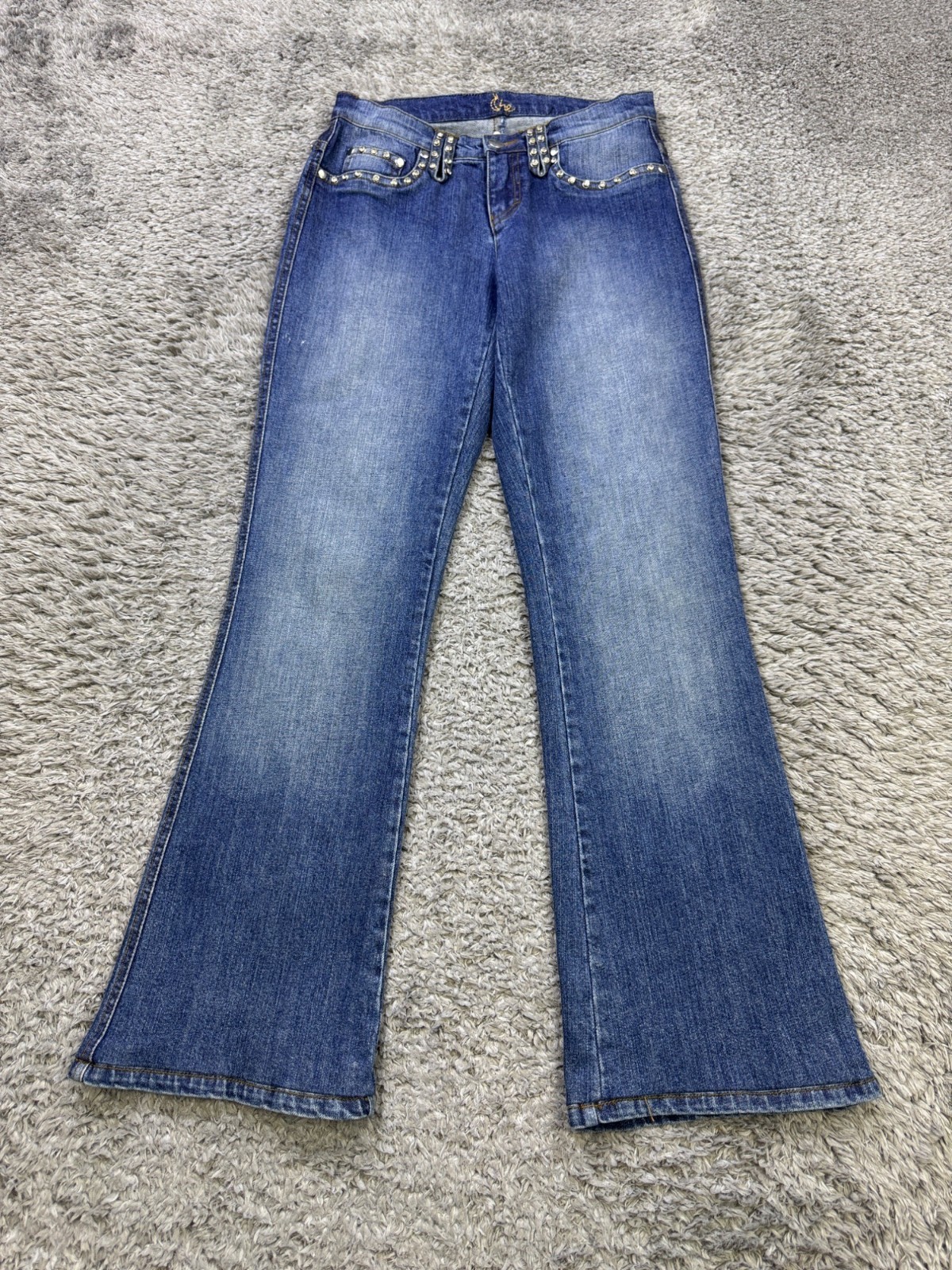 Cache Jeans Women 26 Low Rise Studded Flare Boot Cut Denim Pants Vtg 90s Y2K
