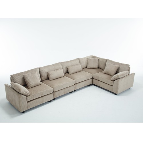 Oversized Modular Sectional Sofa, Brown Corduroy, 5-Seater for Living Room Beige - Picture 13 of 20