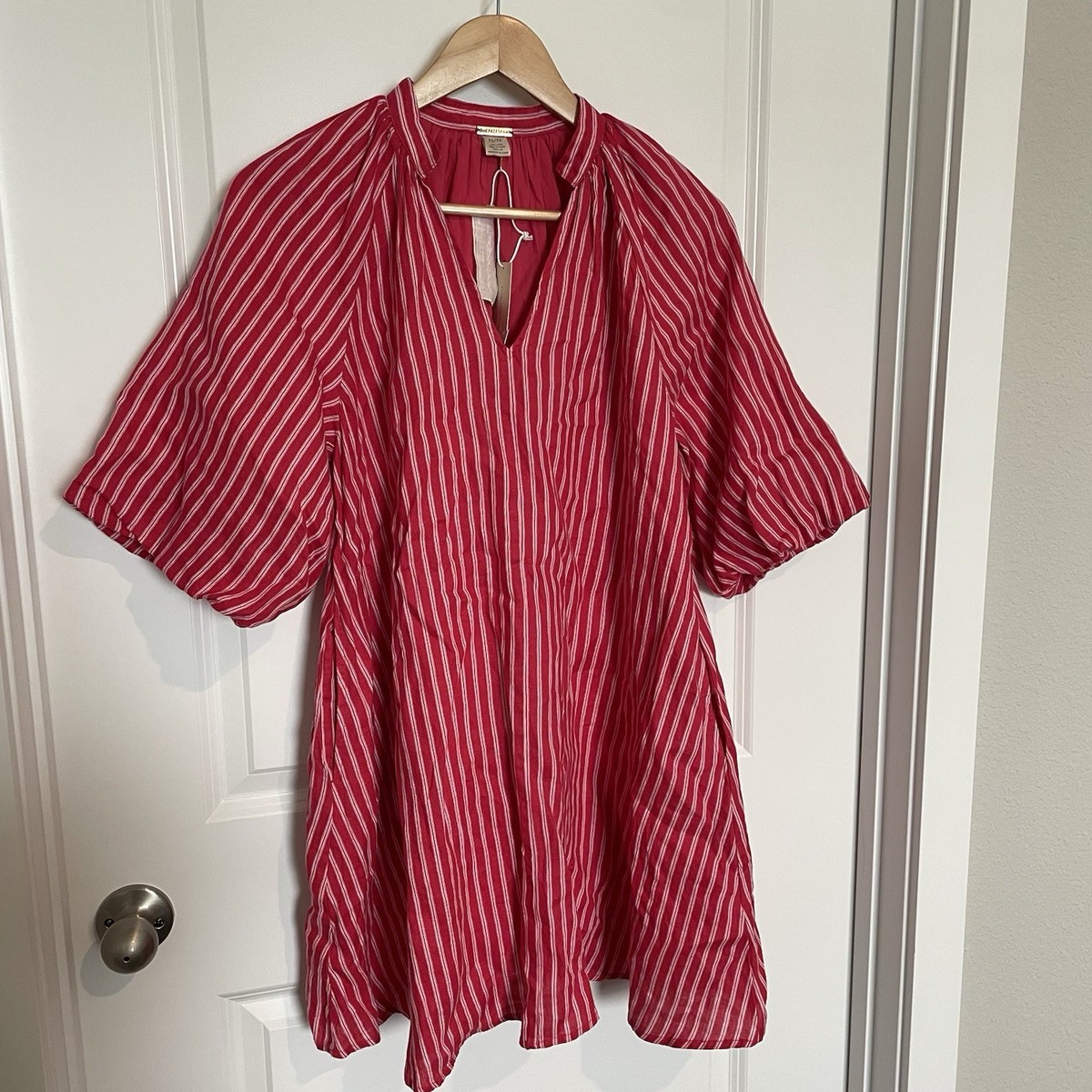 Magaschoni Womens NWT Red Striped Linen Dress XS