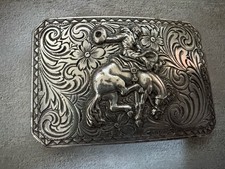 Nocona Western Cowboy Rodeo Rectangular Engraved Floral Belt Buckle, 1.5in