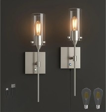 Dimmable Battery Operated Wall Sconces w/ Glass Shades, Rechargeable Wall Lights