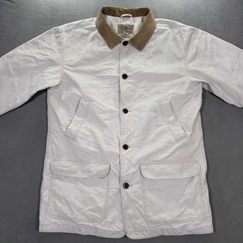 LL Bean Jacket Mens Large Tall Beige Canvas Barn Chore Lined Distressed Workwear - Picture 6 of 23