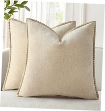 Chenille Soft Throw Pillow Covers 20x20 Set of 2, 20" x 20" Pack of 2 Beige