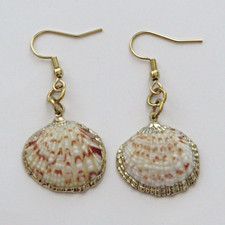 Gold plated dangle drop hook earrings w/ natu...