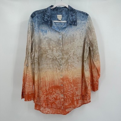 Chicos Womens Ombre Top Size 2 US L Gradient Minimalist Artsy Everyday