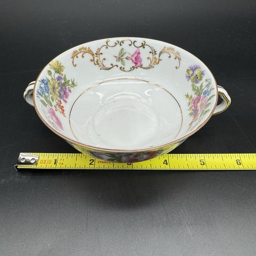 1 Vintage Victoria Czech Doppelhenkel Suppentasse bunte Blumen /ohne Teller - Bild 8 von 16