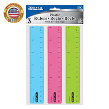 6 in Clear Plastic Ruler, Inch Metric, 3 Pack
