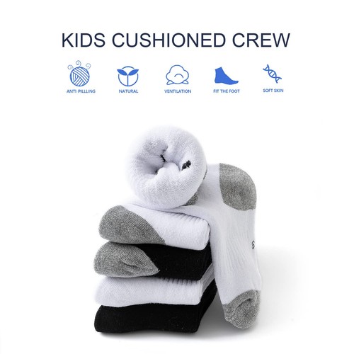 Kids Boys/Girls' Cushioned Crew Socks Thick Cotton Athletic Socks Running Cre... - Picture 4 of 7