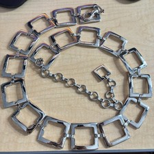 Vintage 40  Modernist Square Link Metal Belt Silver Tone Made in Italy Adjustabl