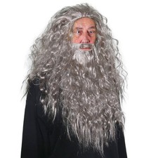 Skeleteen Grey Wig and Beard - Long Gray Wizard One Size,