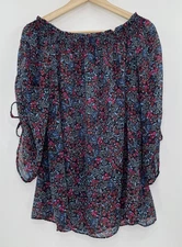 Libby Edelman Women’s Sheer Off The Shoulder Sheer Ditzy Floral Blouse XL Boho