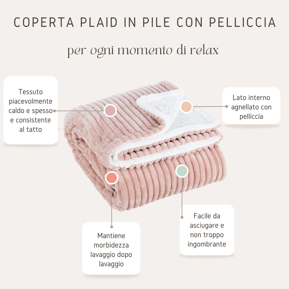 Plaid Coperta Coral Calda con Pelliccia Sherpa o in Pile Singolo 1½ Matrimoniale - Immagine 4 di 4