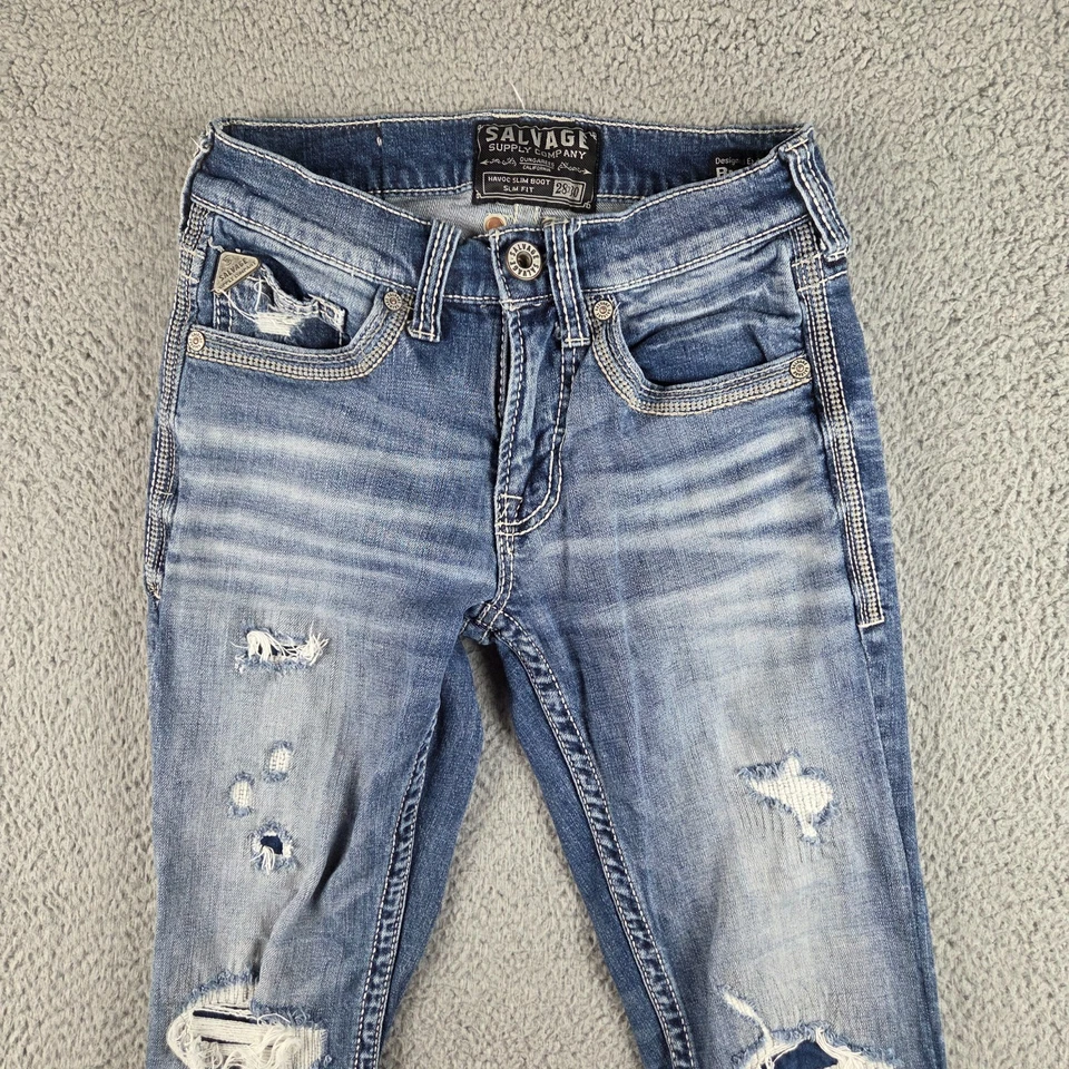 Pantalones de mezclilla Salvage Supply Co para hombre 28x30 (26x29) hebilla Havoc boot calce ajustado Foto 3 de 4