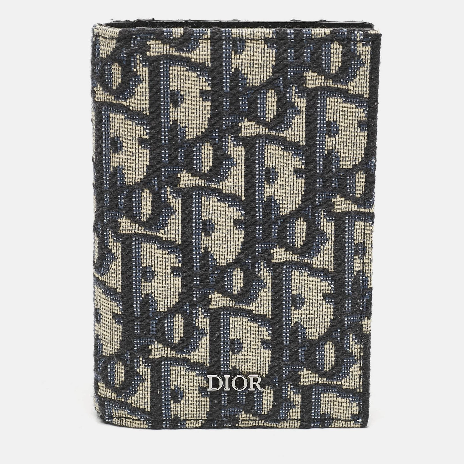 Portefeuille Dior bleu marine oblique toile verticale double pli