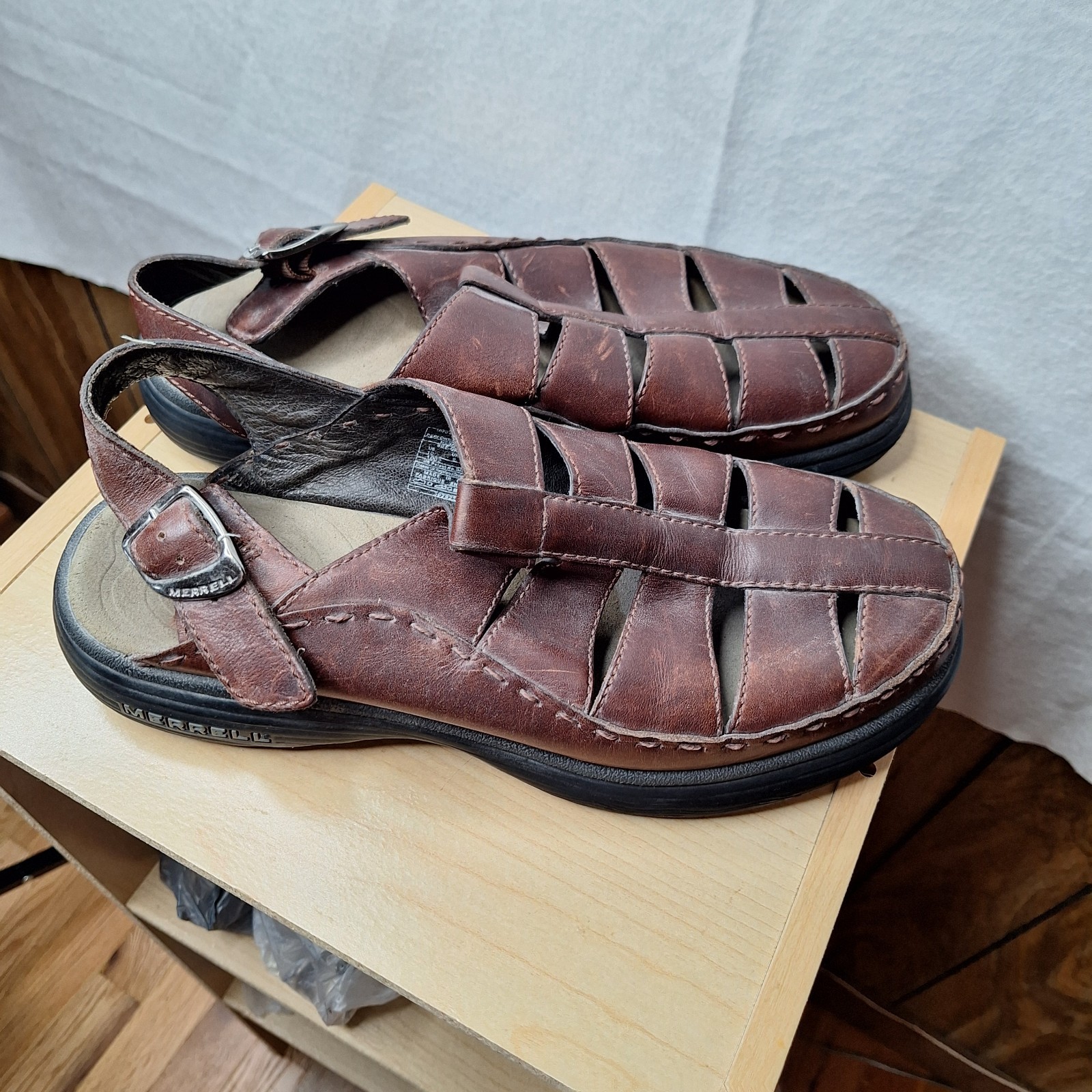 Merrell sandali uomo topo fetta taglia 10 colore pelle marrone