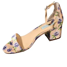 Betsey Johnson Shoes Womens Size 8.5 Floral Block Heel Ankle Strap Sandals Heels