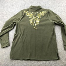 Bob Mackie Wearable Art Shirt Womens Large Olive Green Butterfly Embroidered