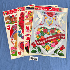 Vtg Lot 4 Sheets Valentine  s Day Love Window Clings b
