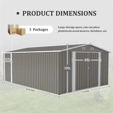 10 x 14 FT Metal Storage Shed w/3 Lockable Doors and 4 Vents for Patio Backyard