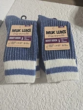 MUK LUKS WOMENS BOOT SOCKS 2 PAIR BLUE POLYESTER BLEND SIZE 6-11