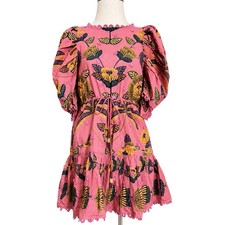 Farm Rio Living Bloom Pink Embroidered Mini Dress XS