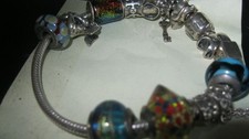 Signed Sim Stars 925 Sterling Silver Slider 13 Charm Bracelet Murano monkey +