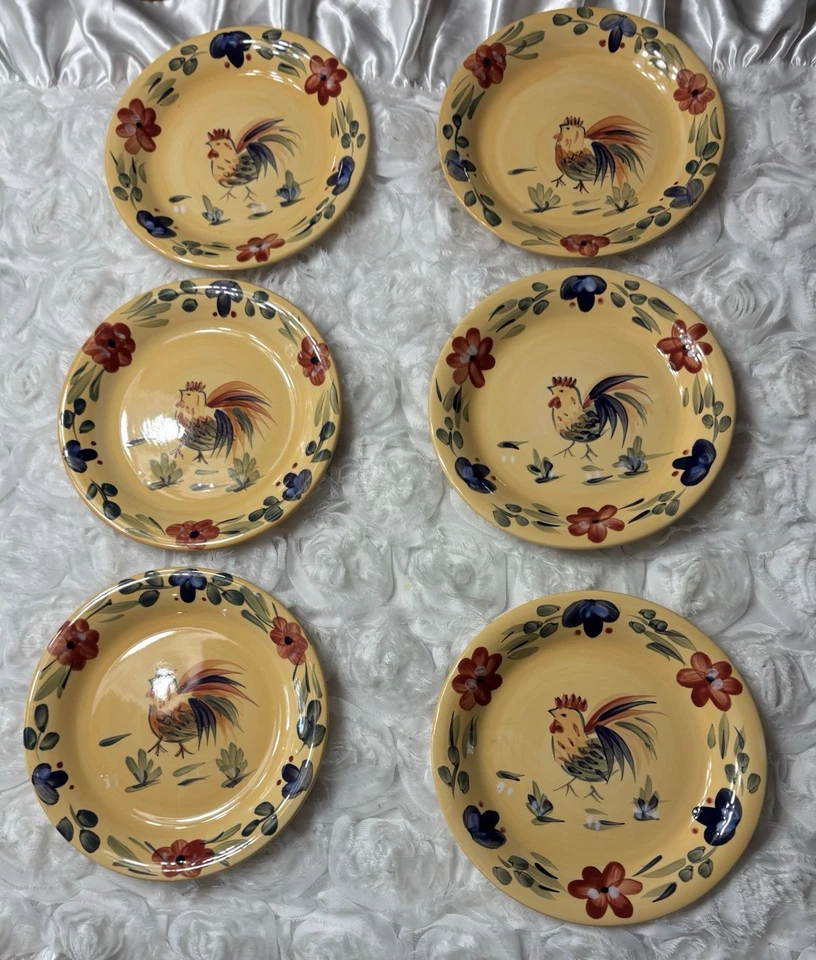 Gibson GOOD MORNING YELLOW Floral Rooster Center Stoneware Salad Plates Set 6 - Image 3 of 4