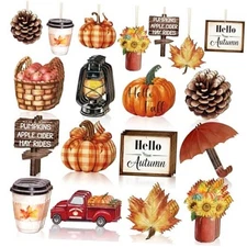 36PCS Wooden Fall Ornaments for Tree Thanksgiving Large Orange Fall