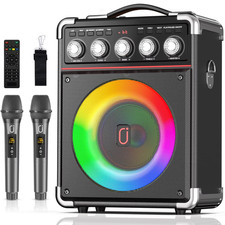 Karaoke Machine with 2 Microphone, Bluetooth Karaoke Speaker with LED Light, Hom