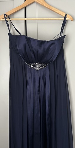 Monsoon 100% Silk Navy Blue Ocassion Prom Dress, Maxi, Size 10 12 ** - Picture 5 of 8