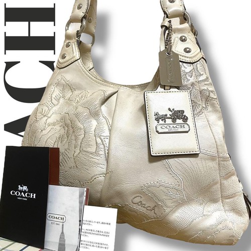 Coach Madison Tote Heritage Shoulder Bag, Floral Embroidery, Silver Hardware /U