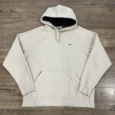 VTG Y2K Nike Swoosh Hoodie Sweatshirt Tan Beige Size Large *Stains* Travis Scott