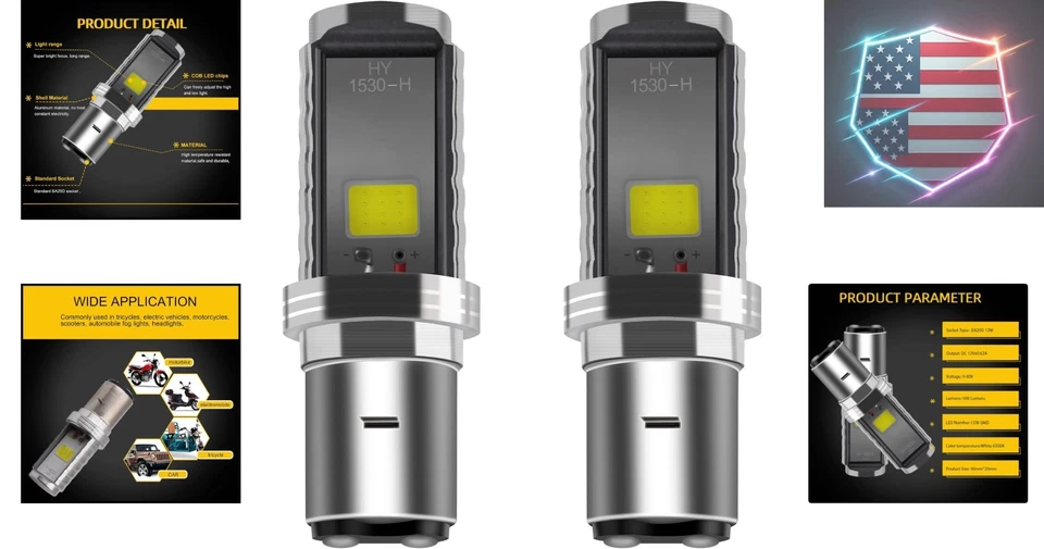 High-Performance 2-Pack BA20D COB LED Bulbs 12W - 360° Beam Motorcycle Upgrade Foto 2 de 4