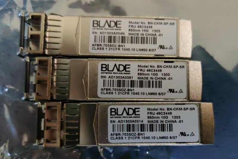 Lot of 3 46C3449 IBM Blade 10GB SFP + 850nm Transceivers