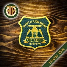 Embroidered Disc Golf Patch - US Dept Of Flying Saucers  FRIZBEE FIEND Iron On