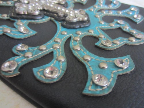 Borsa donna nera piccola tracolla strass nuova con etichette pelle calda biker - Foto 6 di 6